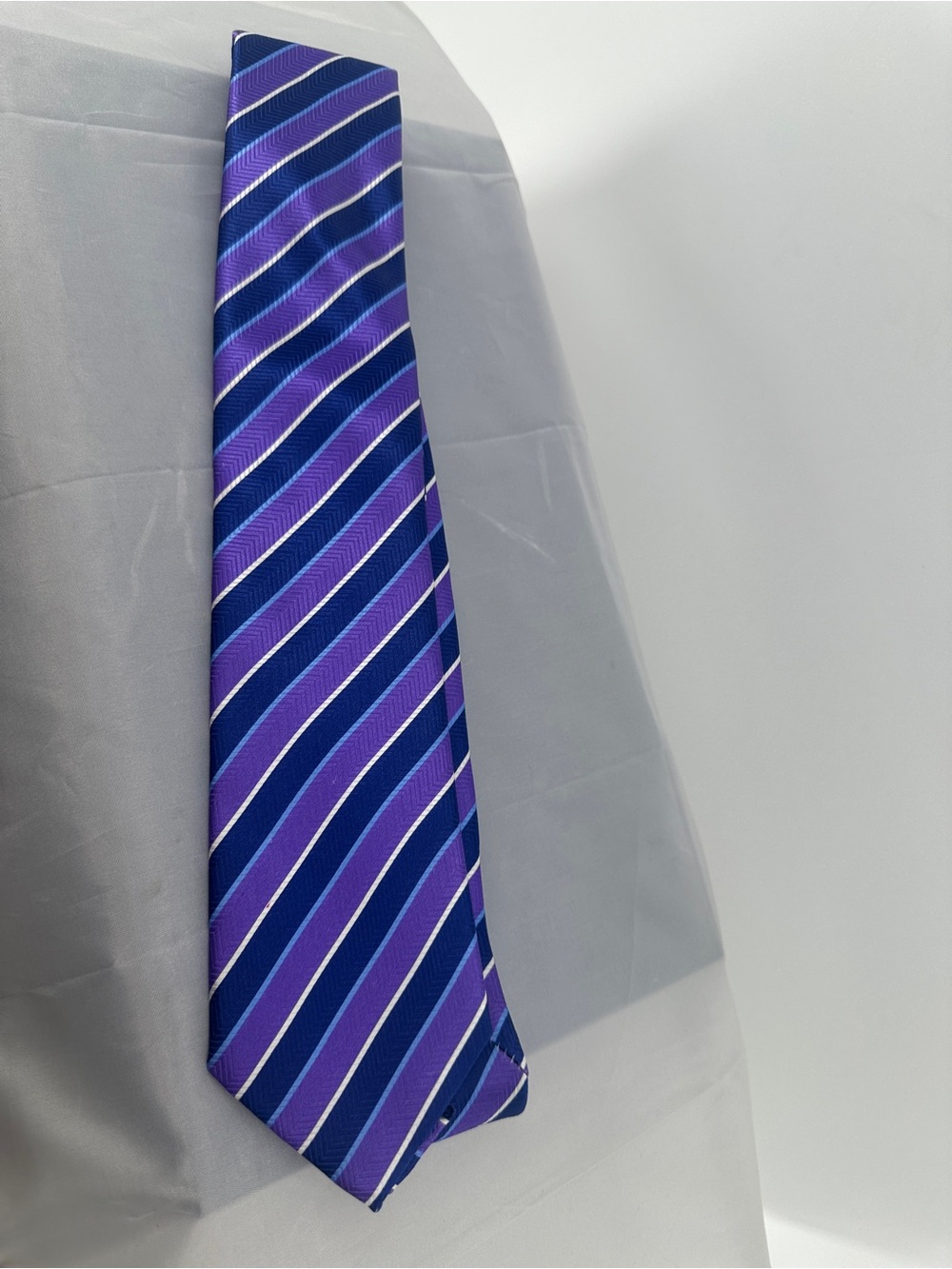 David Donahue purple and blue striped silk tie